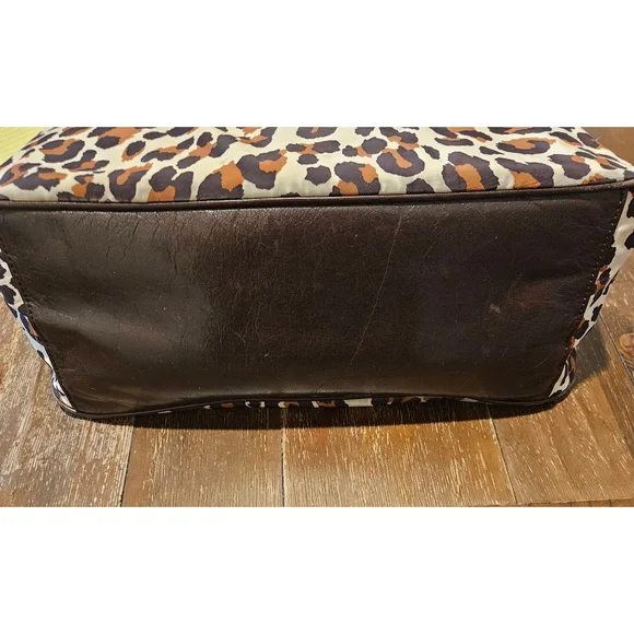 Women's Tory Burch Leopard Print Large Tote Bag Rope Handles Brown Beige - Picture 7 of 12